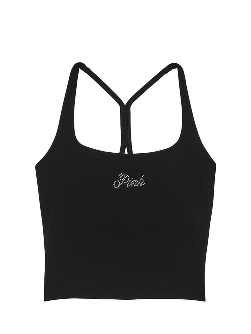PINK Victoria's Secret Rhinestone Logo Black Crop Camisole